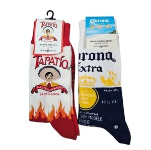 NWT Sock Smith 2 Pack Tapatio Hot Sauce & Corona Beer Trouser Socks One Size W19